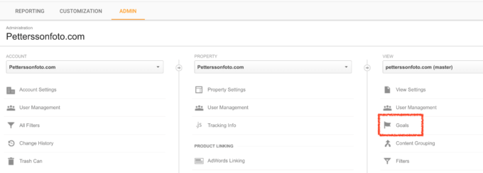 Setting up goals in Google Analytics